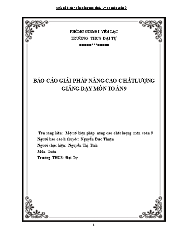 Báo cáo Giải pháp nâng cao chất lượng giảng dạy môn Toán 9