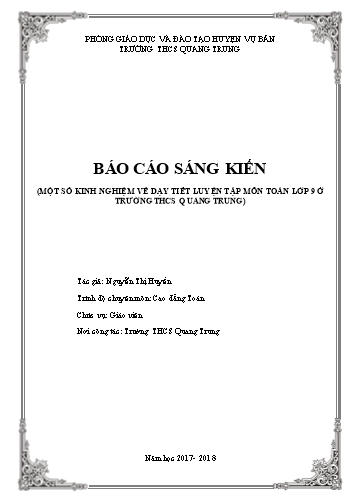 Báo cáo Sáng kiến Một số kinh nghiệm về dạy tiết Luyện tập môn Toán Lớp 9 ở trường THCS Quang Trung