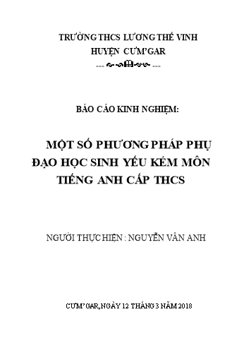 Báo cáo Sáng kiến Một số phương pháp phụ đạo học sinh yếu kém môn Tiếng Anh cấp THCS