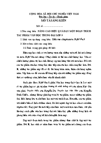Báo cáo Sáng kiến Nâng cao hiệu quả dạy một đoạn trích tác phẩm văn học Trung đại Lớp 9
