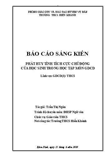 Báo cáo Sáng kiến Phát huy tính tích cực chủ động của học sinh trong học tập môn GDCD