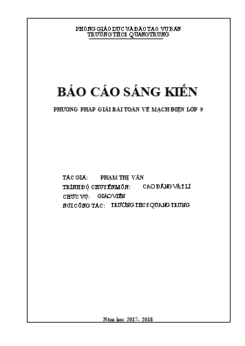 Báo cáo Sáng kiến Phương pháp giải bài toán về mạch điện Lớp 9