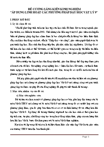 Đề cương Sáng kiến kinh nghiệm Áp dụng linh hoạt các phương pháp dạy học Vật lý 9
