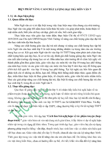 Sáng kiến kinh nghiệm Biện pháp nâng cao chất lượng đại trà môn Văn 9