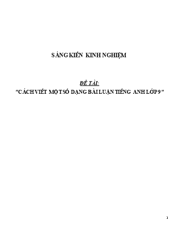 Sáng kiến kinh nghiệm Cách viết một số dạng bài luận Tiếng Anh Lớp 9