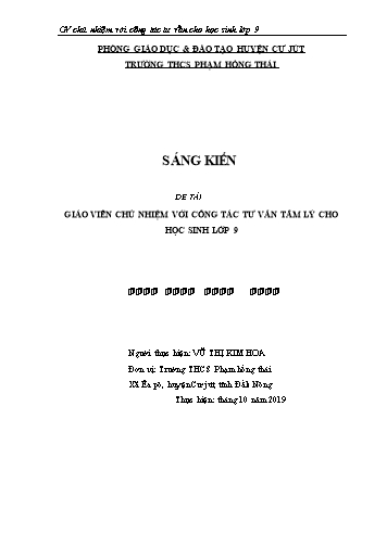 Sáng kiến kinh nghiệm Giáo viên chủ nhiệm với công tác tư vấn tâm lý cho học sinh Lớp 9