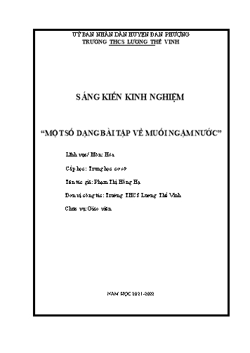 Sáng kiến kinh nghiệm Một số dạng bài tập về muối ngậm nước