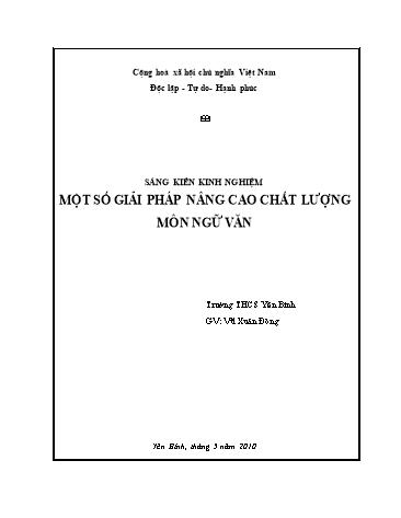 Sáng kiến kinh nghiệm Một số giải pháp nâng cao chất lượng môn Ngữ văn