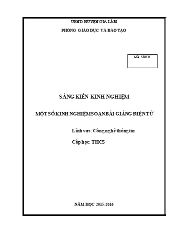 Sáng kiến kinh nghiệm Một số kinh nghiệm soạn bài giảng điện tử