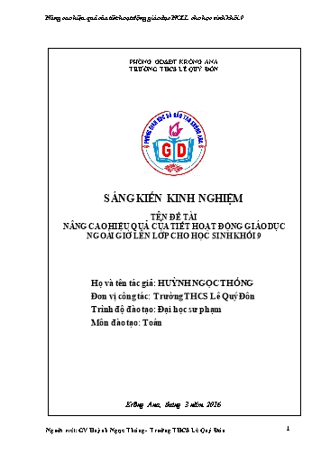 Sáng kiến kinh nghiệm Nâng cao hiệu quả của tiết hoạt động giáo dục Ngoài giờ lên lớp cho học sinh Khối 9