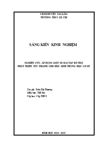 Sáng kiến kinh nghiệm Nghiên cứu, áp dụng một số bài tập bổ trợ phát triển sức nhanh cho học sinh Trung học cơ sở