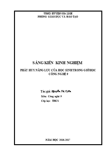 Sáng kiến kinh nghiệm Phát huy năng lực của học sinh trong giờ học Công nghệ 9