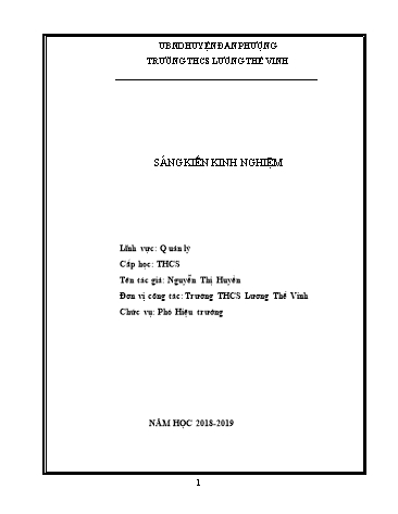 Sáng kiến kinh nghiệm Quản lý nguồn nhân lực trong nhà trường phổ thông