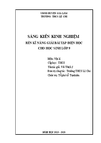 Sáng kiến kinh nghiệm Rèn kĩ năng giải bài tập Điện học cho học sinh Lớp 9