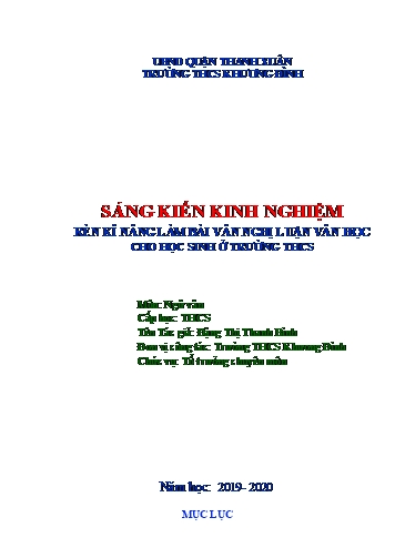 Sáng kiến kinh nghiệm Rèn kĩ năng làm bài văn nghị Luận văn học cho học sinh ở trường THCS