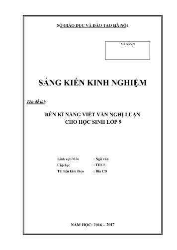 Sáng kiến kinh nghiệm Rèn kĩ năng viết văn nghị luận cho học sinh Lớp 9