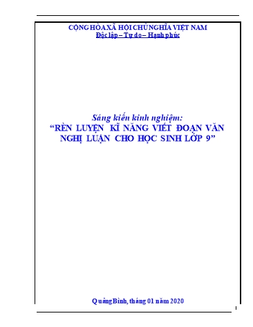 Sáng kiến kinh nghiệm Rèn luyện kĩ năng viết đoạn văn nghị luận cho học sinh Lớp 9