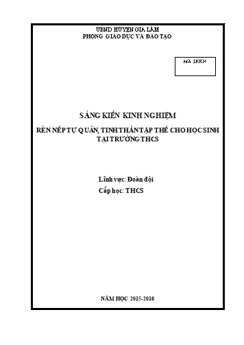 Sáng kiến kinh nghiệm Rèn nếp tự quản, tinh thần tập thể cho học sinh tại trường THCS