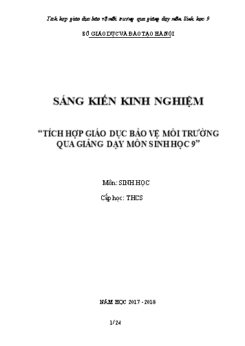 Sáng kiến kinh nghiệm Tích hợp giáo dục bảo vệ môi trường qua giảng dạy môn Sinh học 9