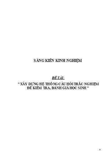 Sáng kiến kinh nghiệm Xây dựng hệ thống câu hỏi trắc nghiệm để kiểm tra, đánh giá học sinh