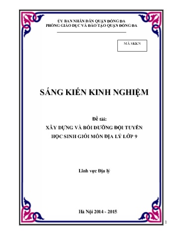 Sáng kiến kinh nghiệm Xây dựng và bồi dưỡng đội tuyển học sinh giỏi môn Địa lý Lớp 9