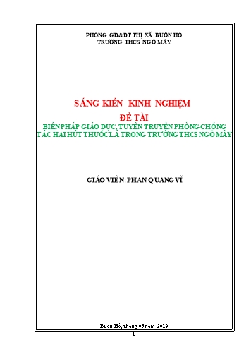 SKKN Biện pháp giáo dục, tuyên truyền phòng chống tác hại hút thuốc lá trong trường THCS Ngô Mây