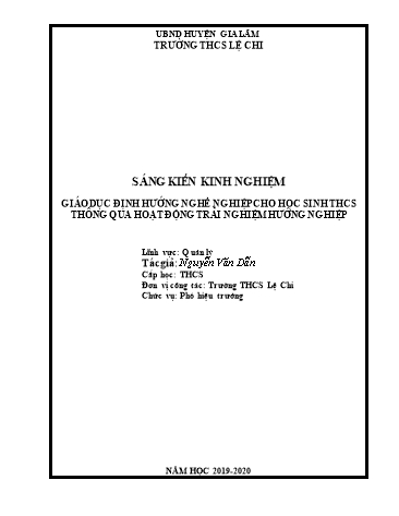 SKKN Giáo dục định hướng nghề nghiệp cho học sinh THCS thông qua Hoạt động trải nghiệm hướng nghiệp