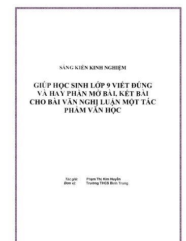 SKKN Giúp học sinh Lớp 9 viết đúng và hay phần mở bài, kết bài cho bài văn Nghị luận một tác phẩm văn học