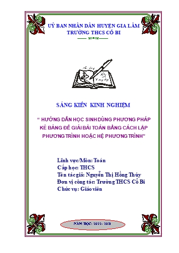 SKKN Hướng dẫn học sinh dùng phương pháp kẻ bảng để giải bài toán bằng cách lập phương trình hoặc hệ phương trình