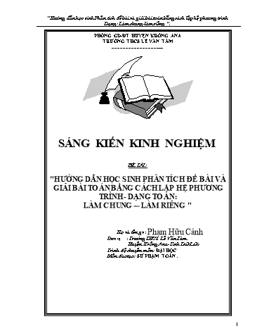 SKKN Hướng dẫn học sinh phân tích đề bài và giải bài toán bằng cách lập hệ phương trình dạng toán Làm chung - Làm riêng