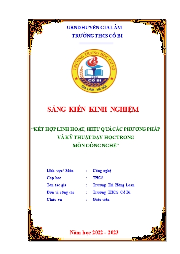 SKKN Kết hợp linh hoạt, hiệu quả các phương pháp và kỹ thuật dạy học trong môn Công nghệ