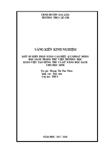 SKKN Một số biện pháp nâng cao hiệu quả hoạt động đọc sách trong thư viện trường học bằng việc tạo hứng thú và kỹ năng đọc sách cho học sinh