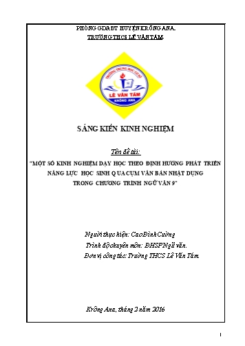 SKKN Một số kinh nghiệm dạy học theo định hướng phát triển năng lực học sinh qua cụm văn bản nhật dụng trong chương trình Ngữ văn 9