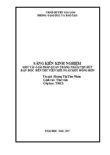 SKKN Một vài giải pháp quan trọng nhằm thu hút bạn đọc đến thư viện mỗi ngày một đông hơn