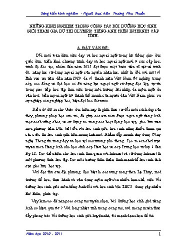 SKKN Những kinh nghiệm trong công tác bồi dưỡng học sinh giỏi tham gia dự thi Olympic Tiếng Anh trên Internet cấp tỉnh