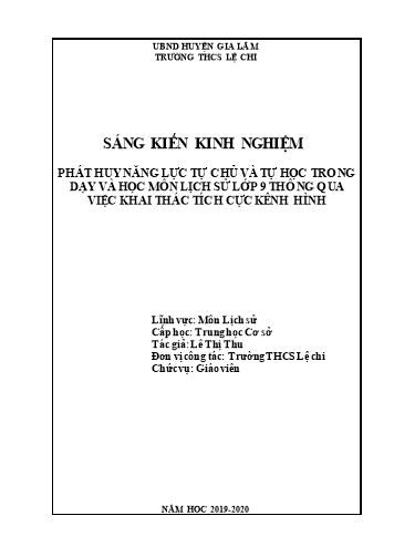 SKKN Phát huy năng lực tự chủ và tự học trong dạy và học môn Lịch sử Lớp 9 thông qua việc khai thác tích cực kênh hình