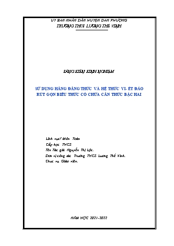 SKKN Sử dụng hằng đẳng thức và hệ thức Vi-ét đảo rút gọn biểu thức có chứa căn thức bậc hai