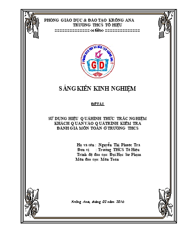 SKKN Sử dụng hiệu quả hình thức trắc nghiệm khách quan vào quá trình kiểm tra đánh giá môn Toán ở trường THCS