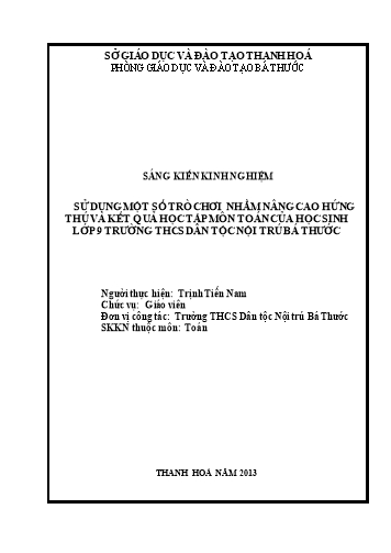 SKKN Sử dụng một số trò chơi nhằm nâng cao hứng thú và kết quả học tập môn Toán của học sinh Lớp 9 trường THCS dân tộc nội trú Bá Thước