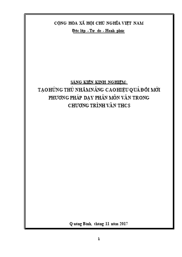 SKKN Tạo hứng thú nhằm nâng cao hiệu quả đổi mới phương pháp dạy phân môn văn trong chương trình Văn THCS