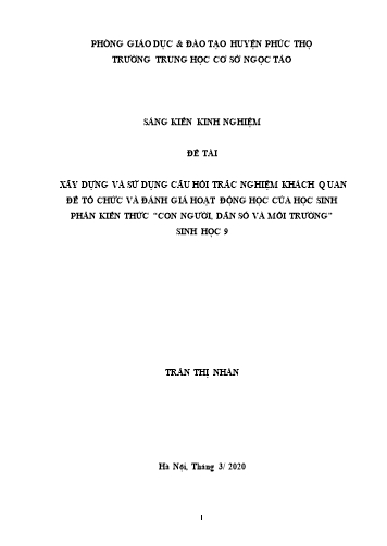 SKKN Xây dựng và sử dụng câu hỏi trắc nghiệm khách quan để tổ chức và đánh giá hoạt động của học sinh phần kiến thức Con người, Dân số và Môi trường Sinh học 9