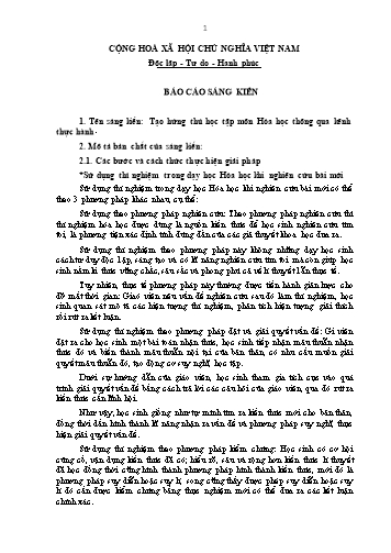 Báo cáo Sáng kiến Tạo hứng thú học tập môn Hóa học thông qua kênh thực hành
