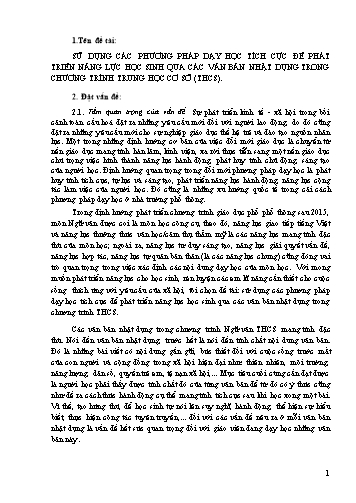 SKKN Sử dụng các phương pháp dạy học tích cực để phát triển năng lực học sinh qua các văn bản nhật dụng trong chương trình Trung học cơ sở