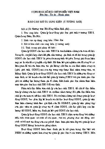 Báo cáo Sáng kiến Quản lý hoạt động giáo dục giới tính ở trường THCS, Quận Long Biên, Hà Nội