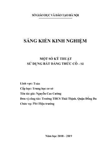 Sáng kiến kinh nghiệm Một số kỹ thuật sử dụng bất đẳng thức cô - Si