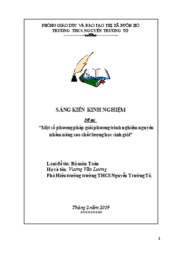 Sáng kiến kinh nghiệm Một số phương pháp giải phương trình nghiệm nguyên nhằm nâng cao chất lượng học sinh giỏi