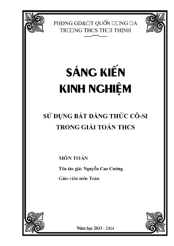 Sáng kiến kinh nghiệm Sử dụng bất đẳng thức Cô-si trong giải Toán THCS