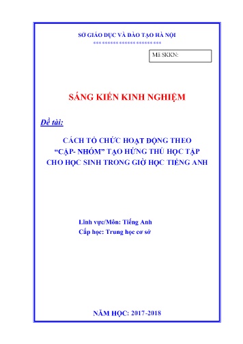 SKKN Cách tổ chức hoạt động theo Cặp - Nhóm tạo hứng thú học tập cho học sinh trong giờ học Tiếng Anh