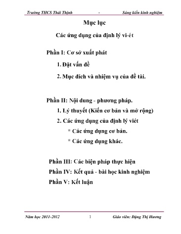 SKKN Nghiên cứu khai thác định lý Vi-ét và các ứng dụng phong phú của nó trên nhiều phương diện Đại số, Hình học, Số học