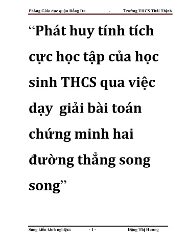 SKKN Phát huy tính tích cực học tập của học sinh THCS qua việc dạy giải bài toán chứng minh hai đường thẳng song song